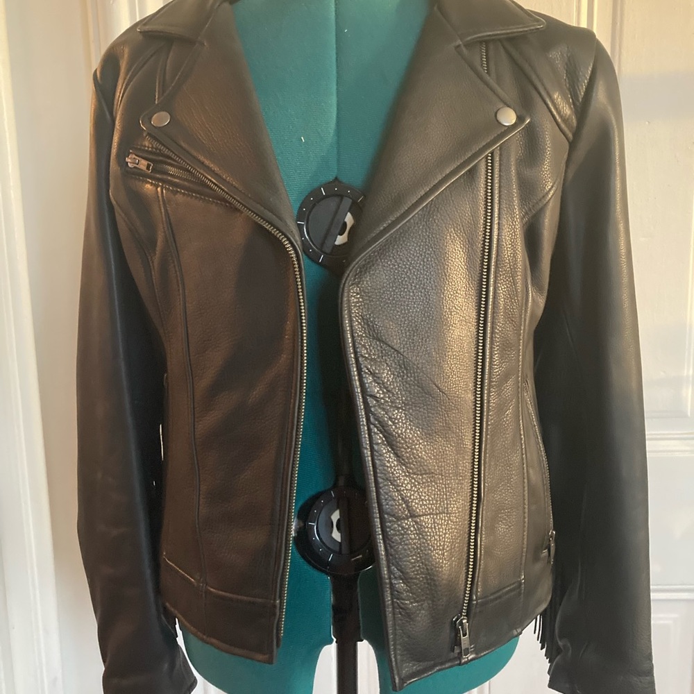 Wet Blu Fringe Leather Jacket Small